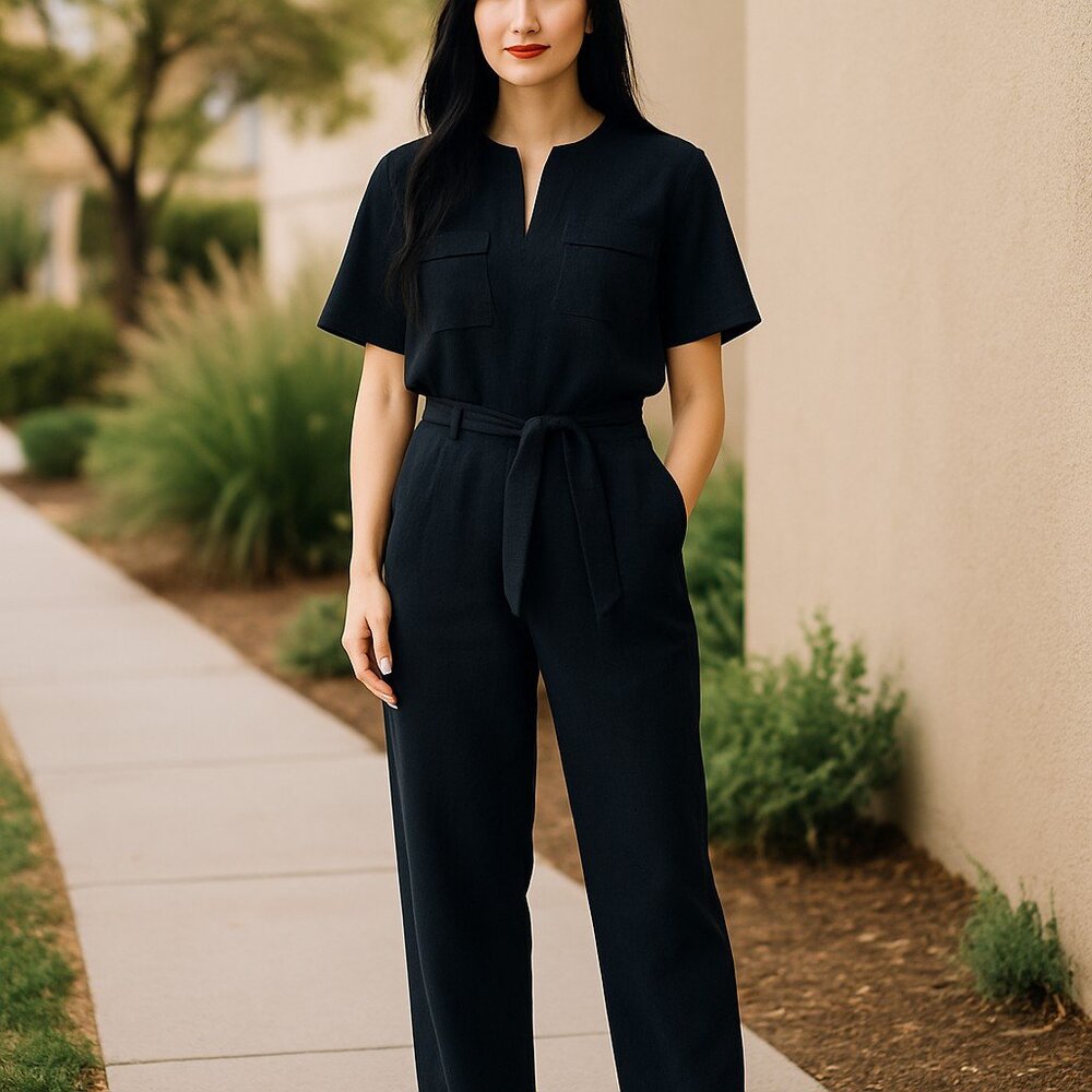 APC A.P.C Jumpsuit Coverall Short Sleeve Tie Belted Linen Blend Black Size XS